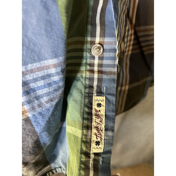Lucky Brand Western Shirt Mens XL Blue Green Plaid Pearl Snap Cowboy Sportswear - Picture 7 of 8